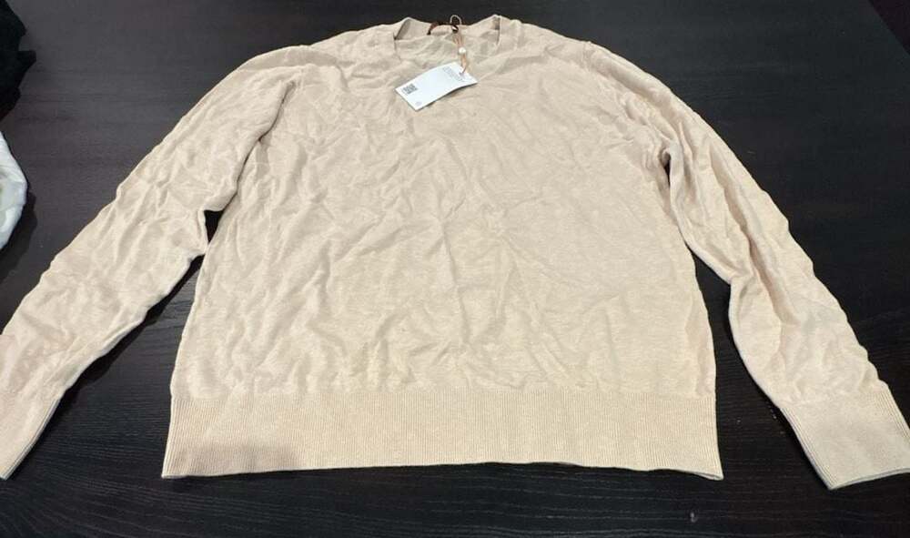 quince cotton cashmere sweater lightweight crew heather oatmeal size L new!